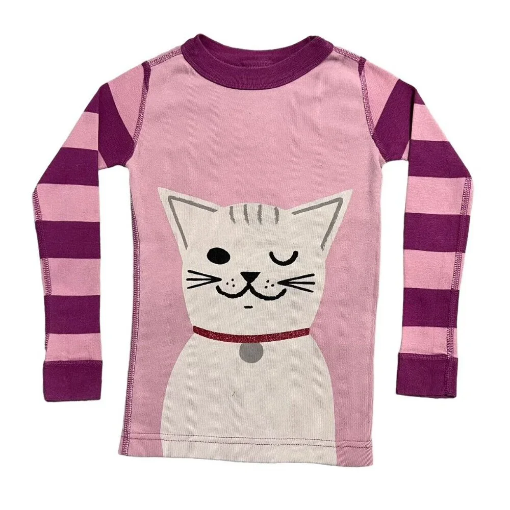 Hanna Andersson Sz 100 (4) Striped Cat Long John Pajamas